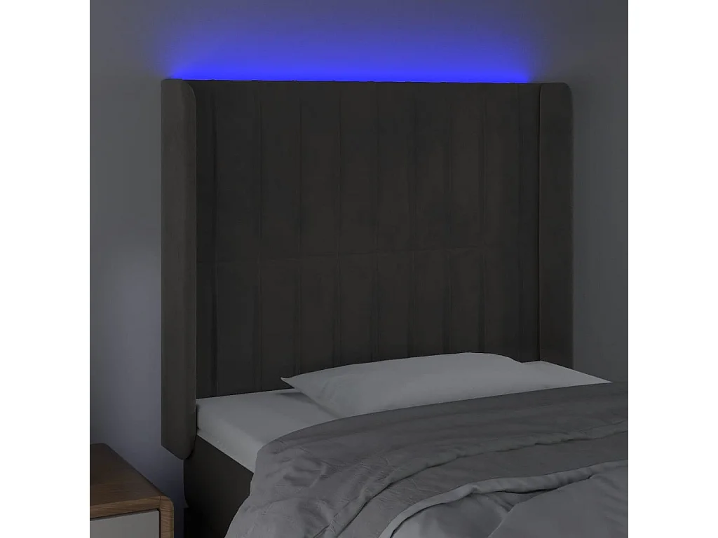 Testiera LED Grigio Scuro 103x16x118/128 cm Velluto