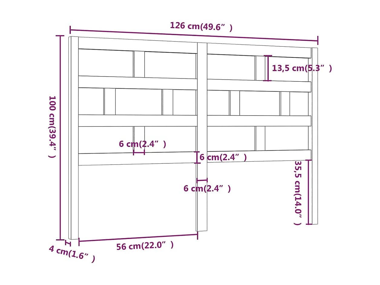 Tête de lit 126x4x100 cm Bois massif de pin
