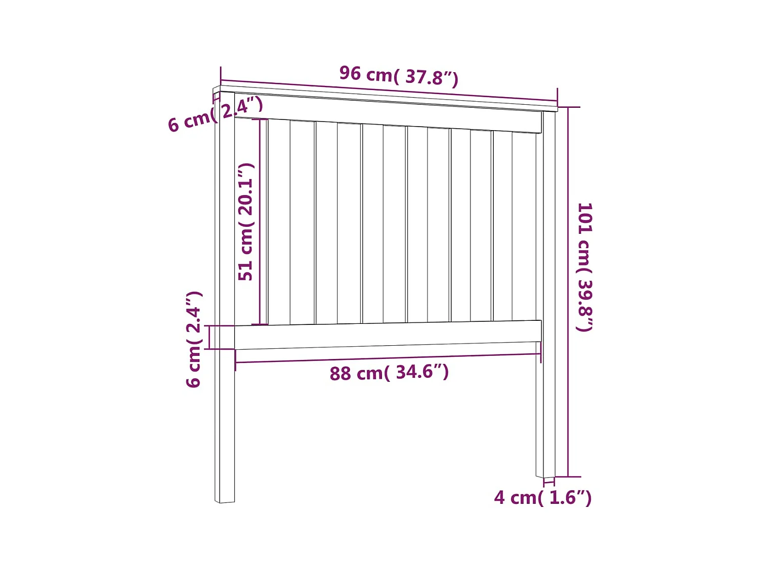Tête de lit Noir 96x6x101 cm Bois massif de pin
