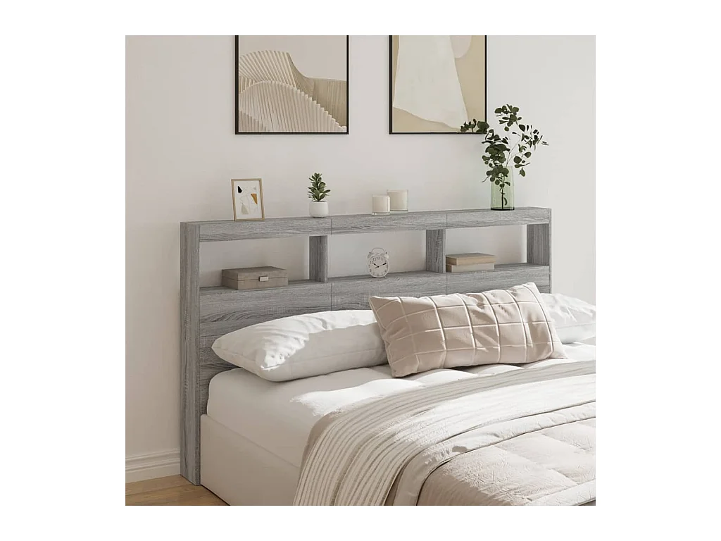 Hoofdbord met LED Sonoma Grey 180x17x102 cm