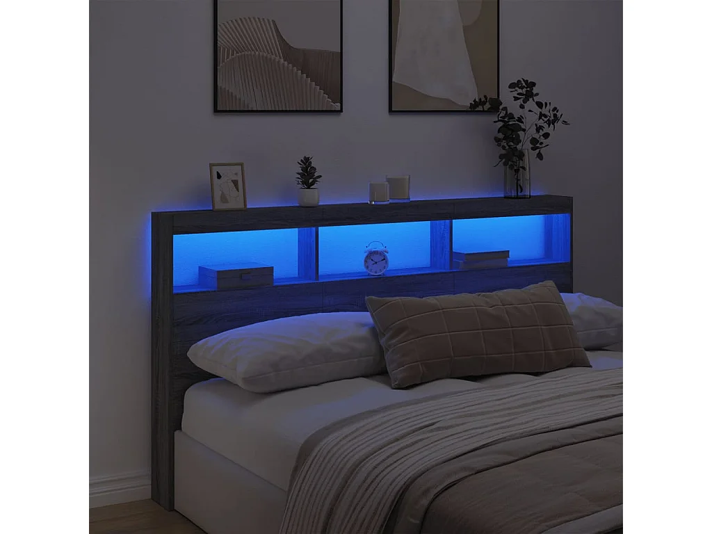 Testiera con LED Sonoma Grey 180x17x102 cm