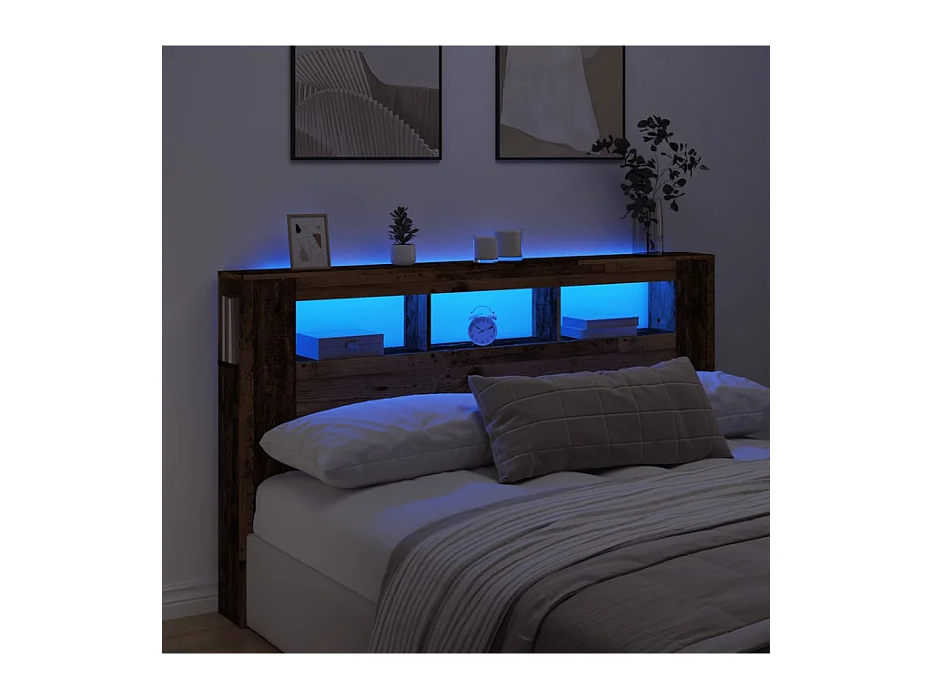 LED hoofdbord oud hout 180x18,5x103,5cm bewerkt hout