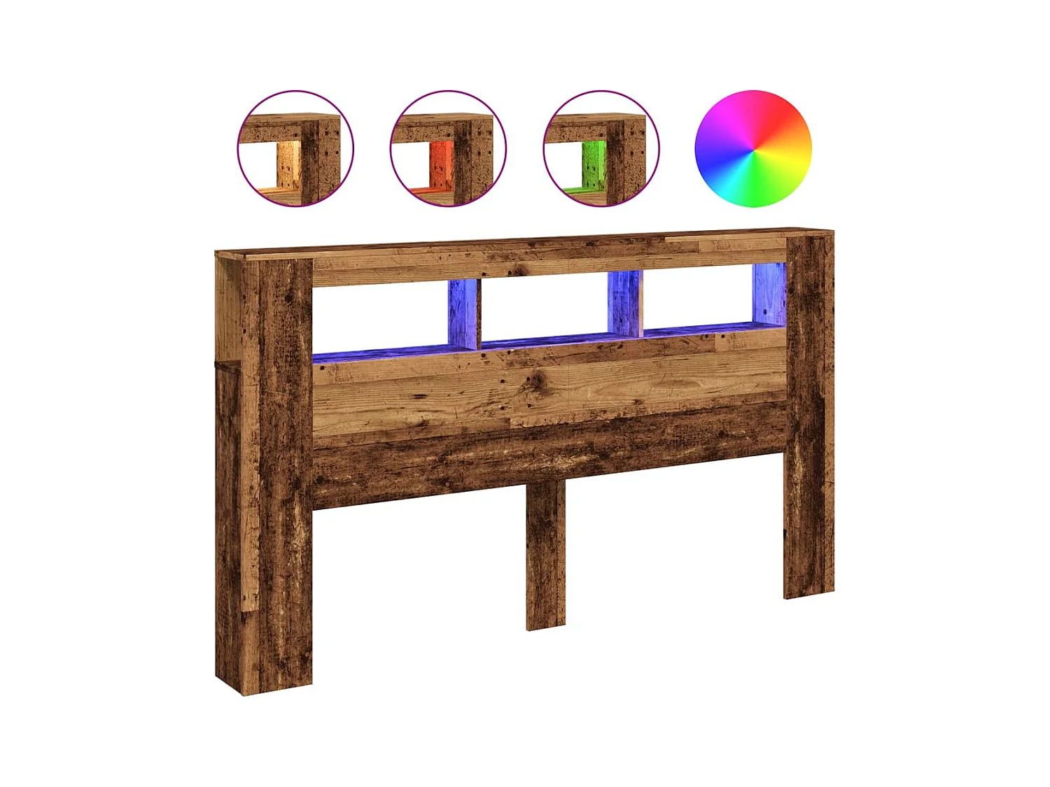 LED hoofdbord oud hout 180x18,5x103,5cm bewerkt hout