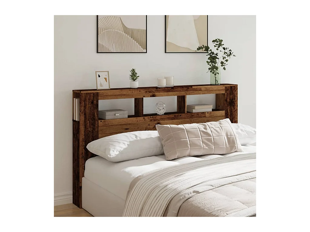 LED hoofdbord oud hout 180x18,5x103,5cm bewerkt hout