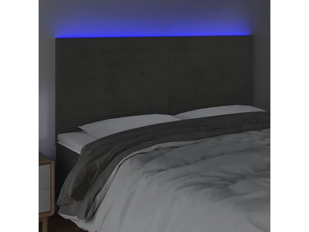 Tête de lit à LED Gris foncé 180x5x118/128 cm Velours