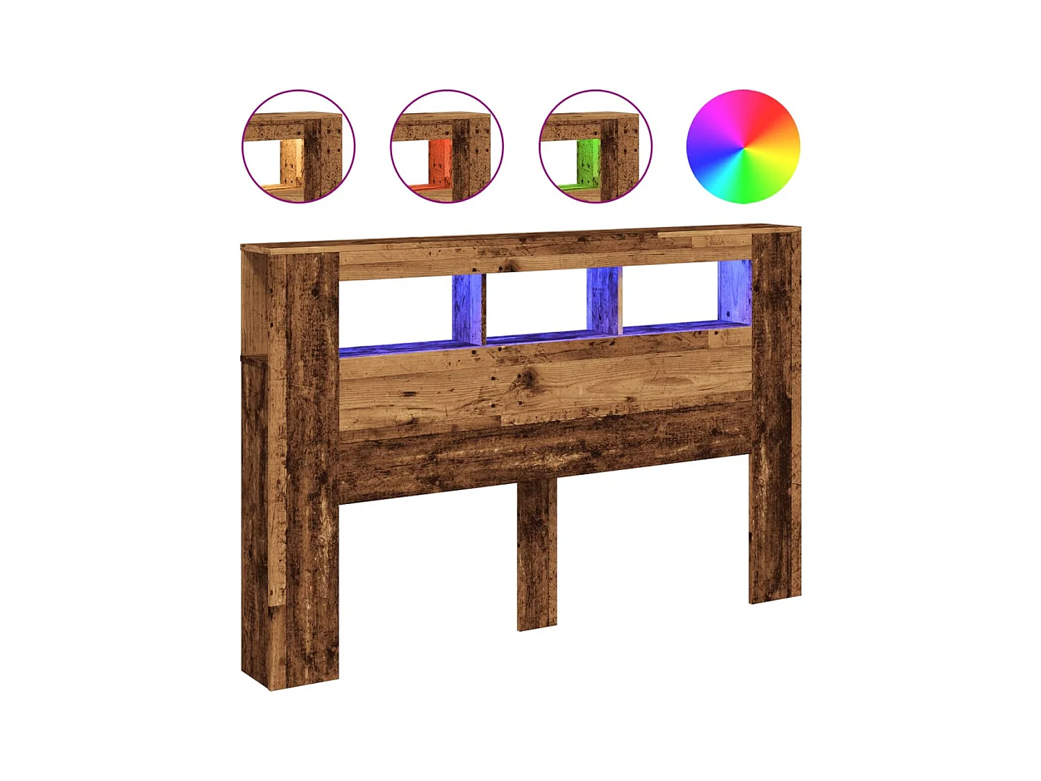 Cabecero LED madera vieja 160x18,5x103,5cm madera de ingeniería