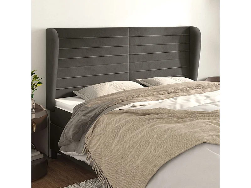 Tête de lit avec oreilles Gris foncé 203x23x118/128 cm Velours