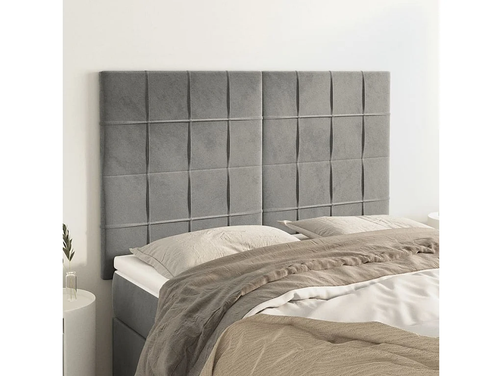 Têtes de lit 4 pcs Gris clair 72x5x78/88 cm Velours