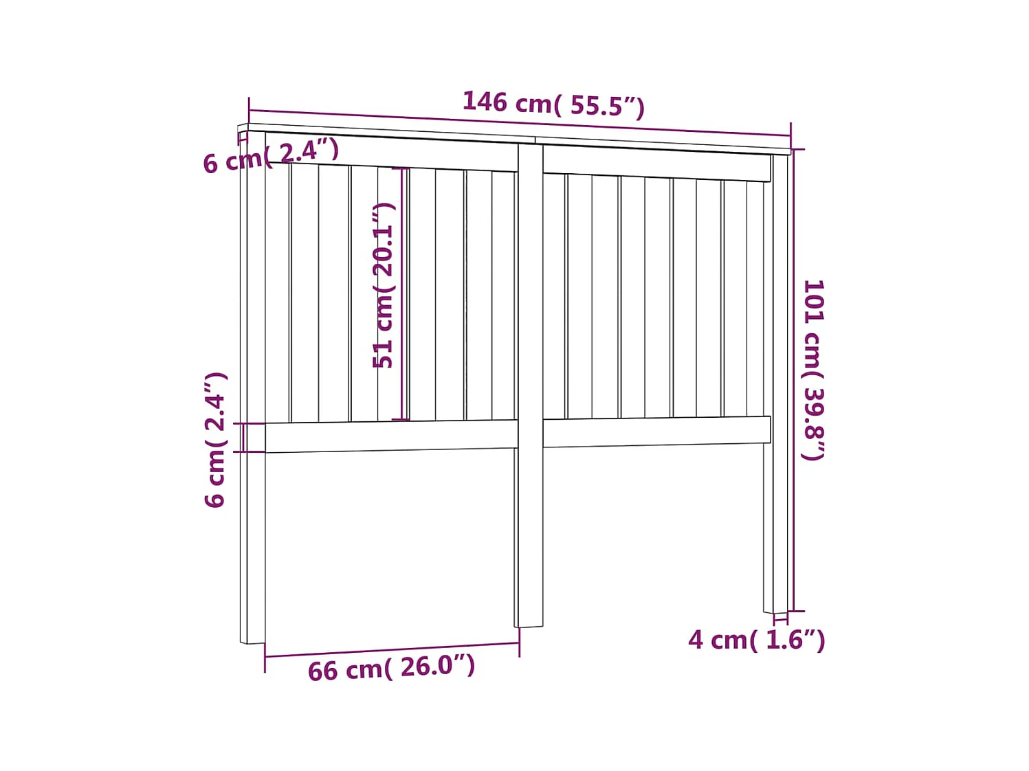 Schwarzes Kopfteil 146x6x101 cm Massivholz Kiefer