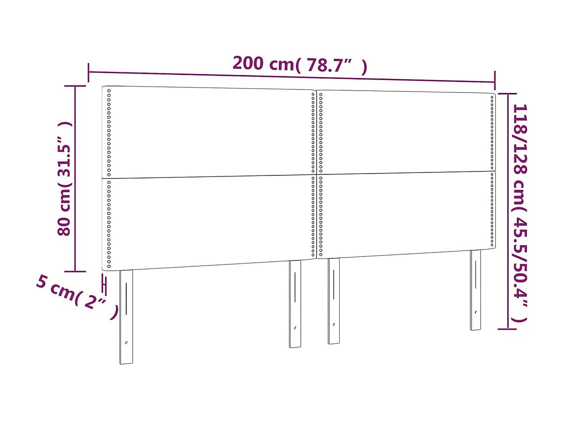 Testiera LED Nero 200x5x118/128 cm Velluto