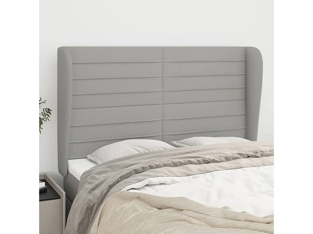 Tête de lit avec oreilles Gris clair 147x23x118/128 cm Tissu