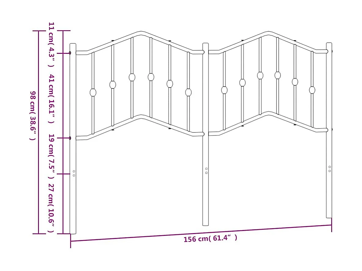 Zwart metalen hoofdbord 150 cm