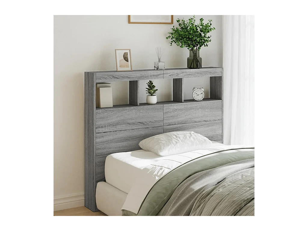Hoofdbord kledingkast met LED Sonoma grijs 120x17x102 cm