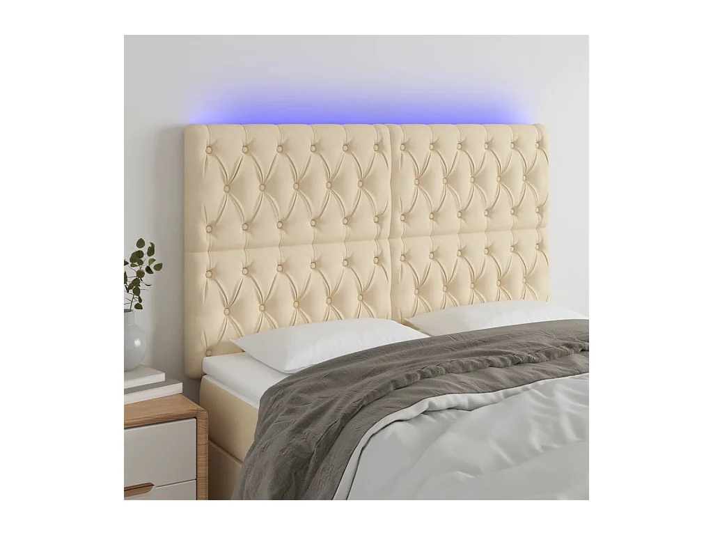 Tête de lit à LED Crème 144x7x118/128 cm Tissu