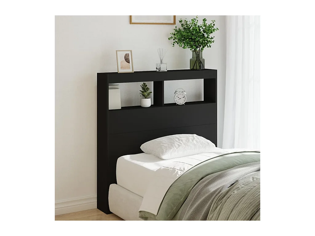 Kopfteilschrank mit LED schwarz 100x17x102 cm