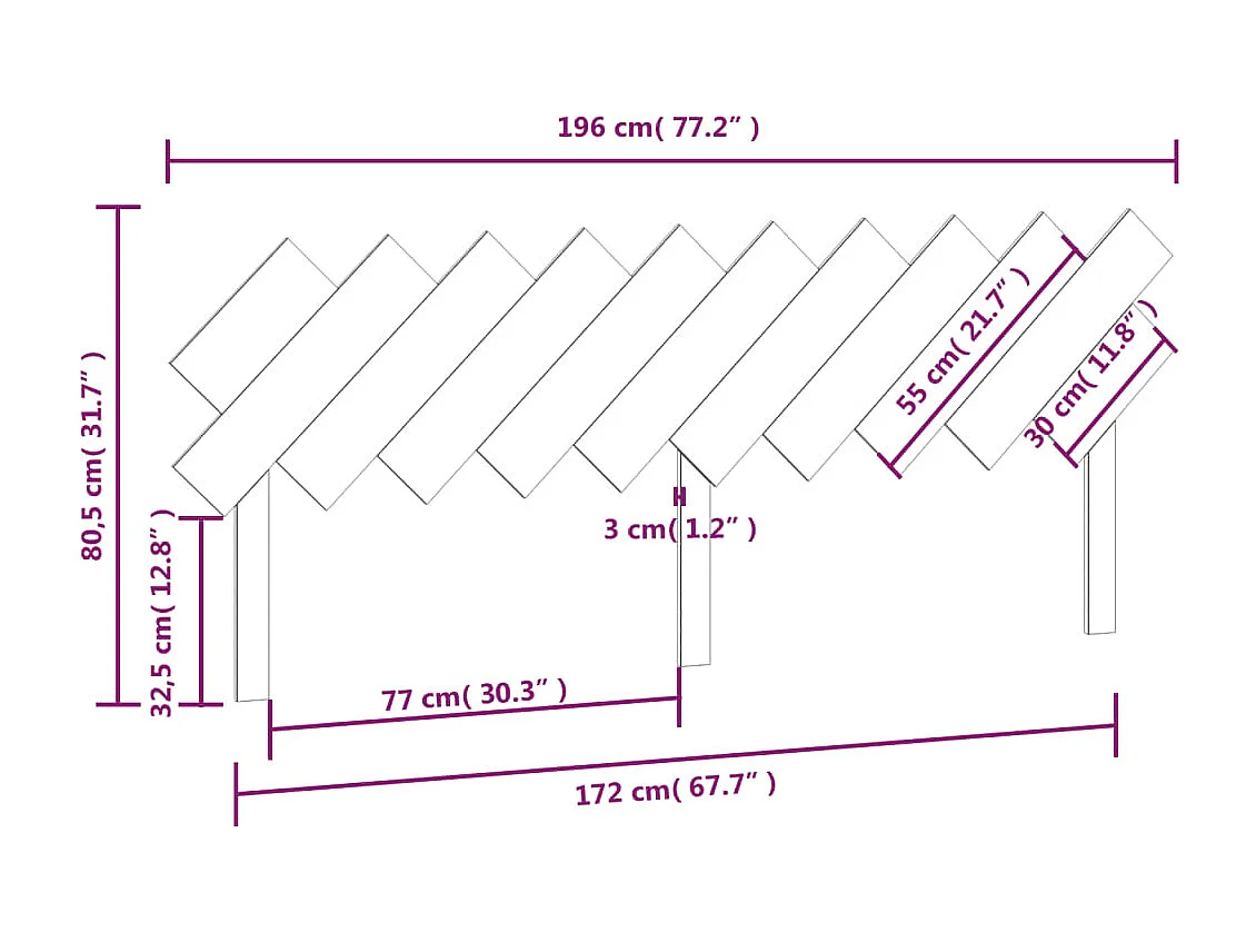 Hoofdbord 196x3x80,5 cm Massief grenenhout