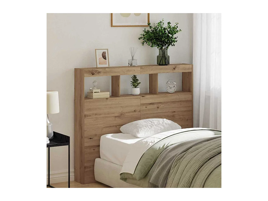 Cabinet de Tête de Lit avec LED avec étagère chêne artisanal