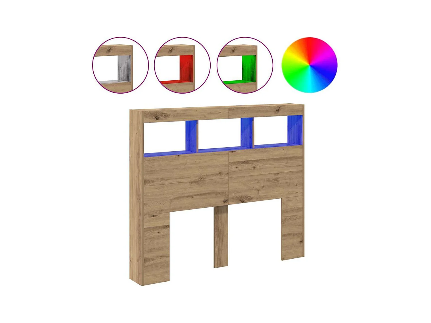 Cabinet de Tête de Lit avec LED avec étagère chêne artisanal