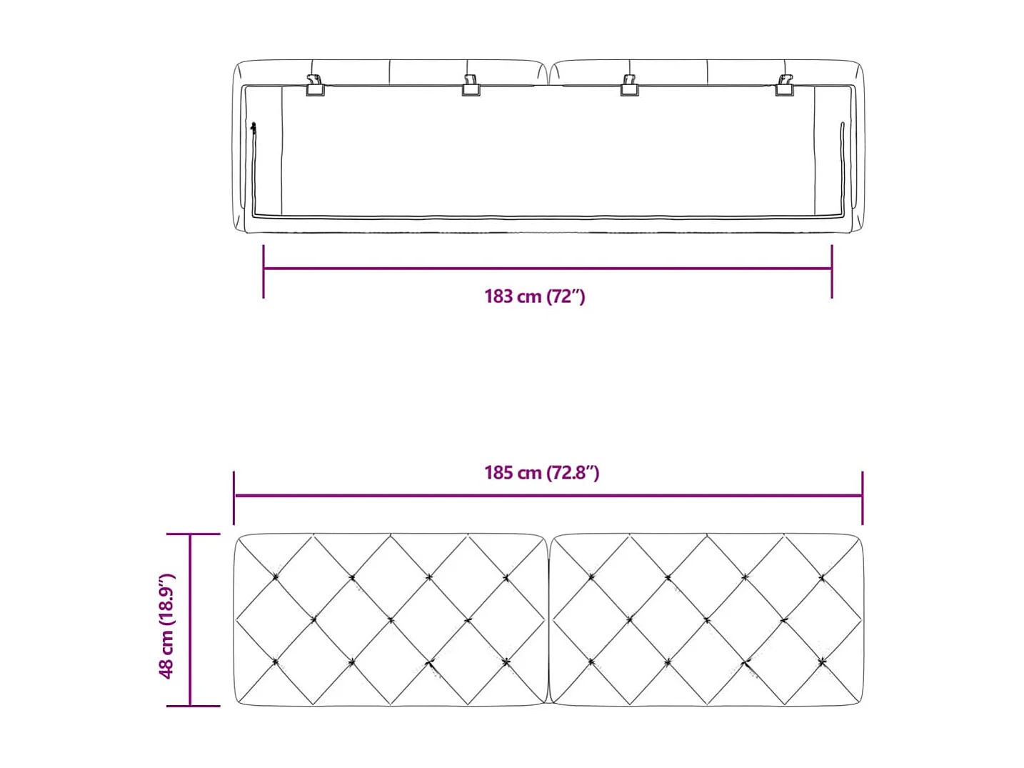 Zwart hoofdbordkussen 180 cm fluweel