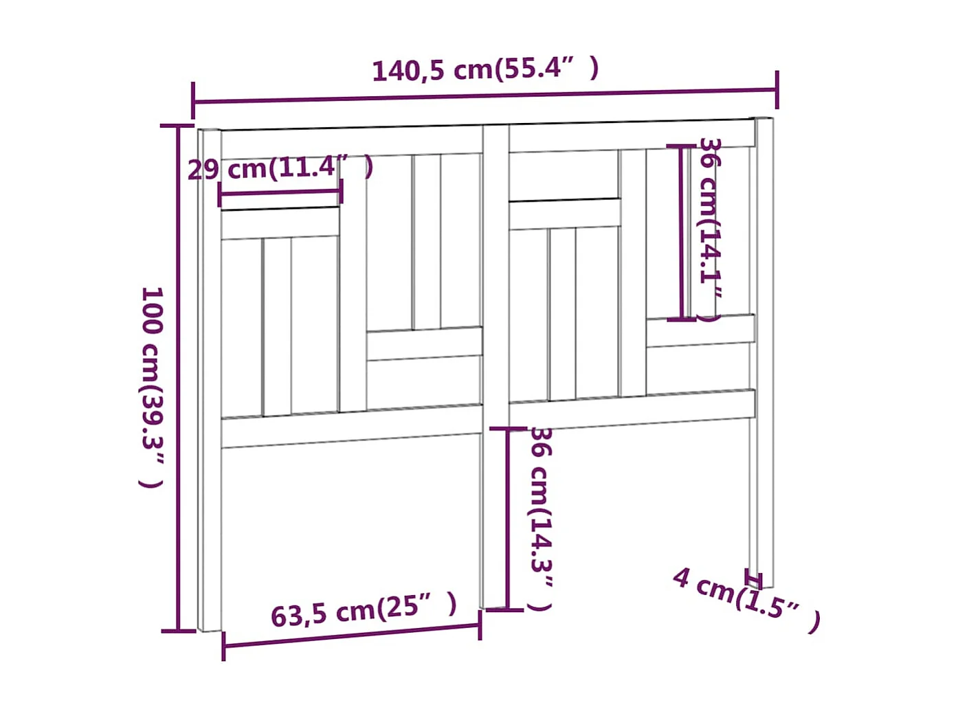 Cabecero 140,5x4x100 cm Madera maciza de pino