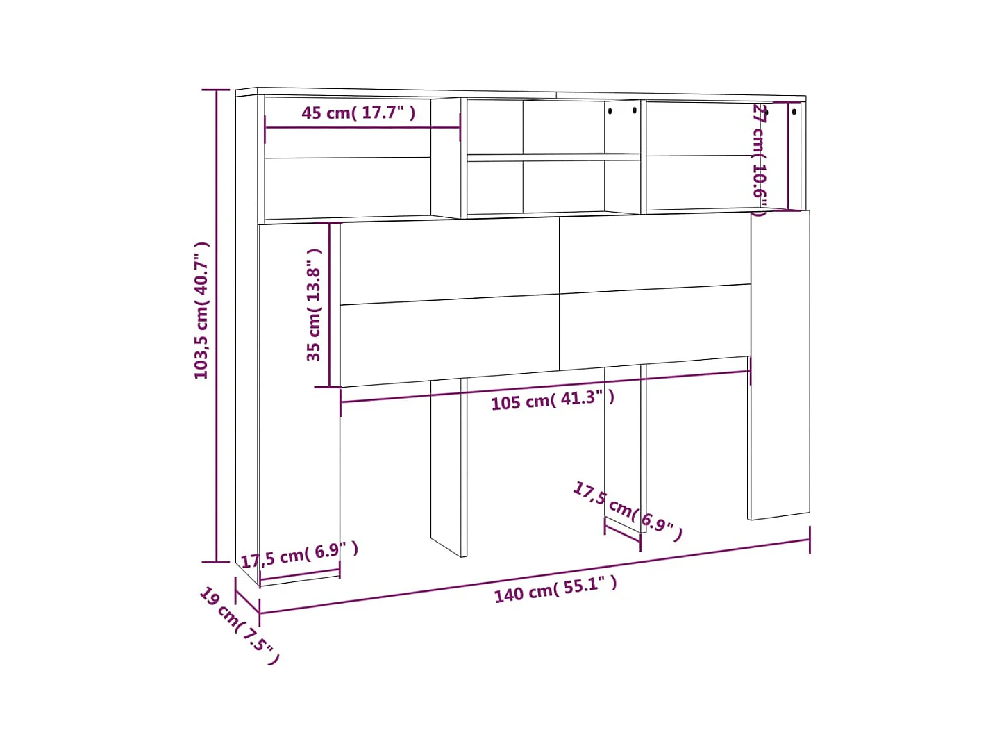 Armoire de tête de lit Chêne fumé 140x19x103,5 cm