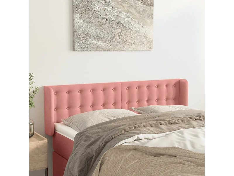 Tête de lit avec oreilles Rose 147x16x78/88 cm Velours