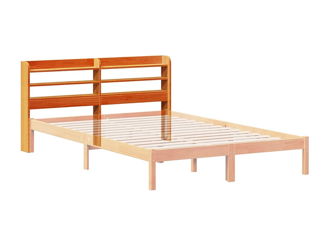 Testiera con ripiani, cera marrone, 150 cm, legno massello di pino