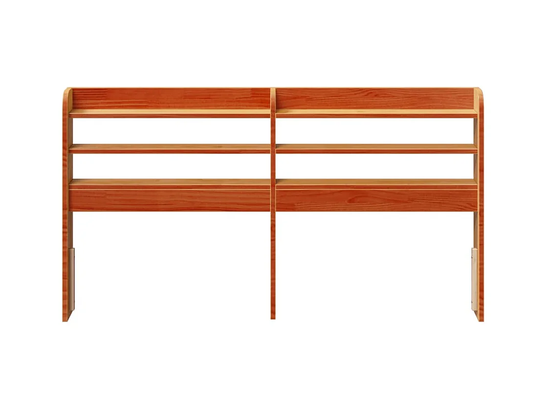 Testiera con ripiani, cera marrone, 120 cm, legno massello di pino