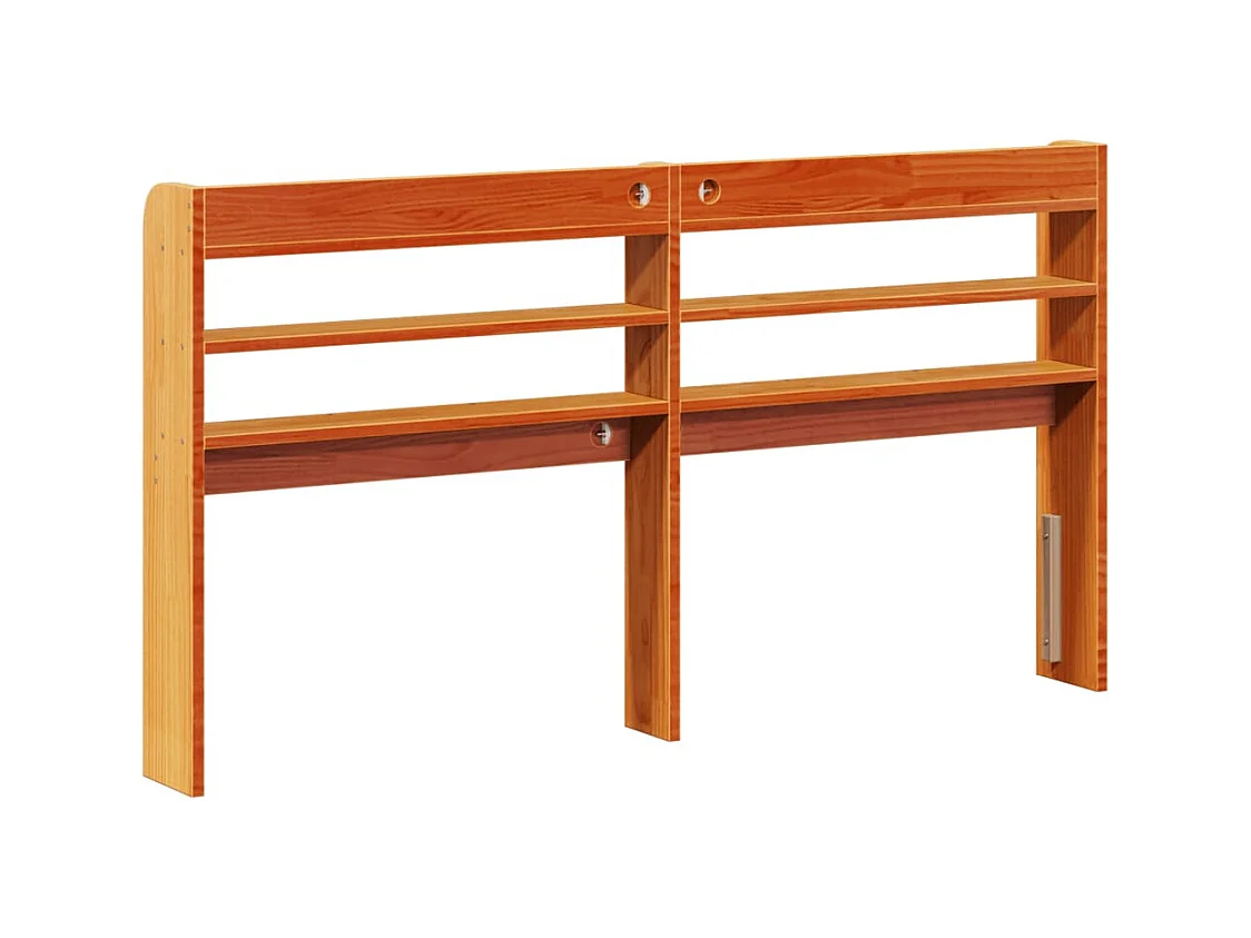 Testiera con ripiani, cera marrone, 120 cm, legno massello di pino
