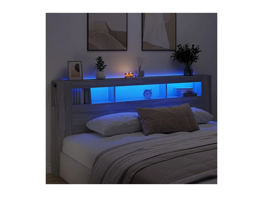 Sonoma grijs LED hoofdbord 220x18,5x103,5 cm bewerkt hout