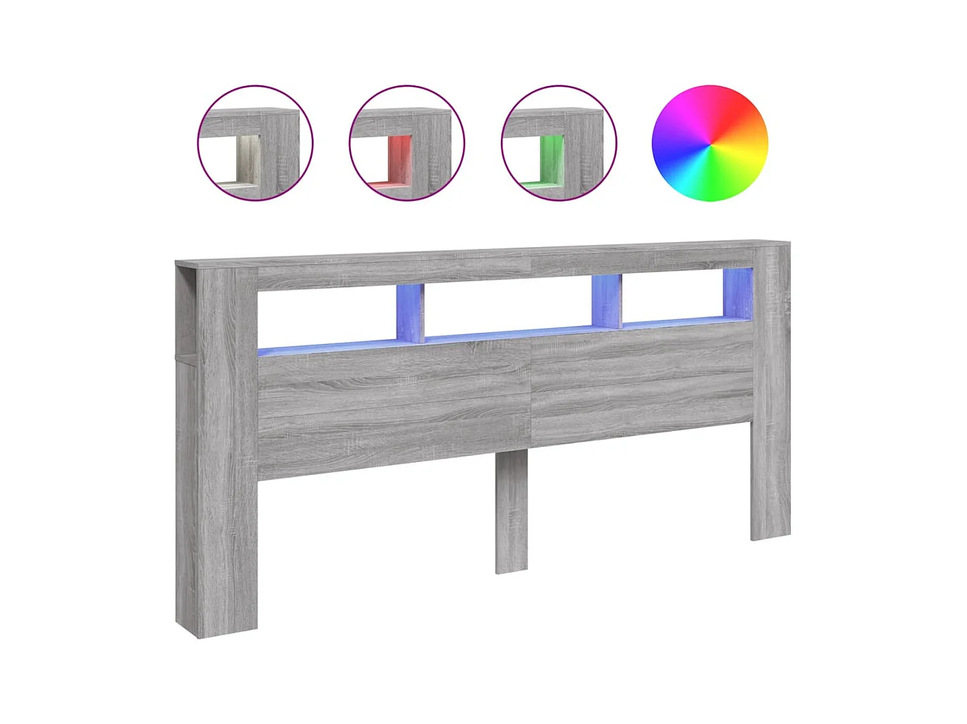 Sonoma grijs LED hoofdbord 220x18,5x103,5 cm bewerkt hout