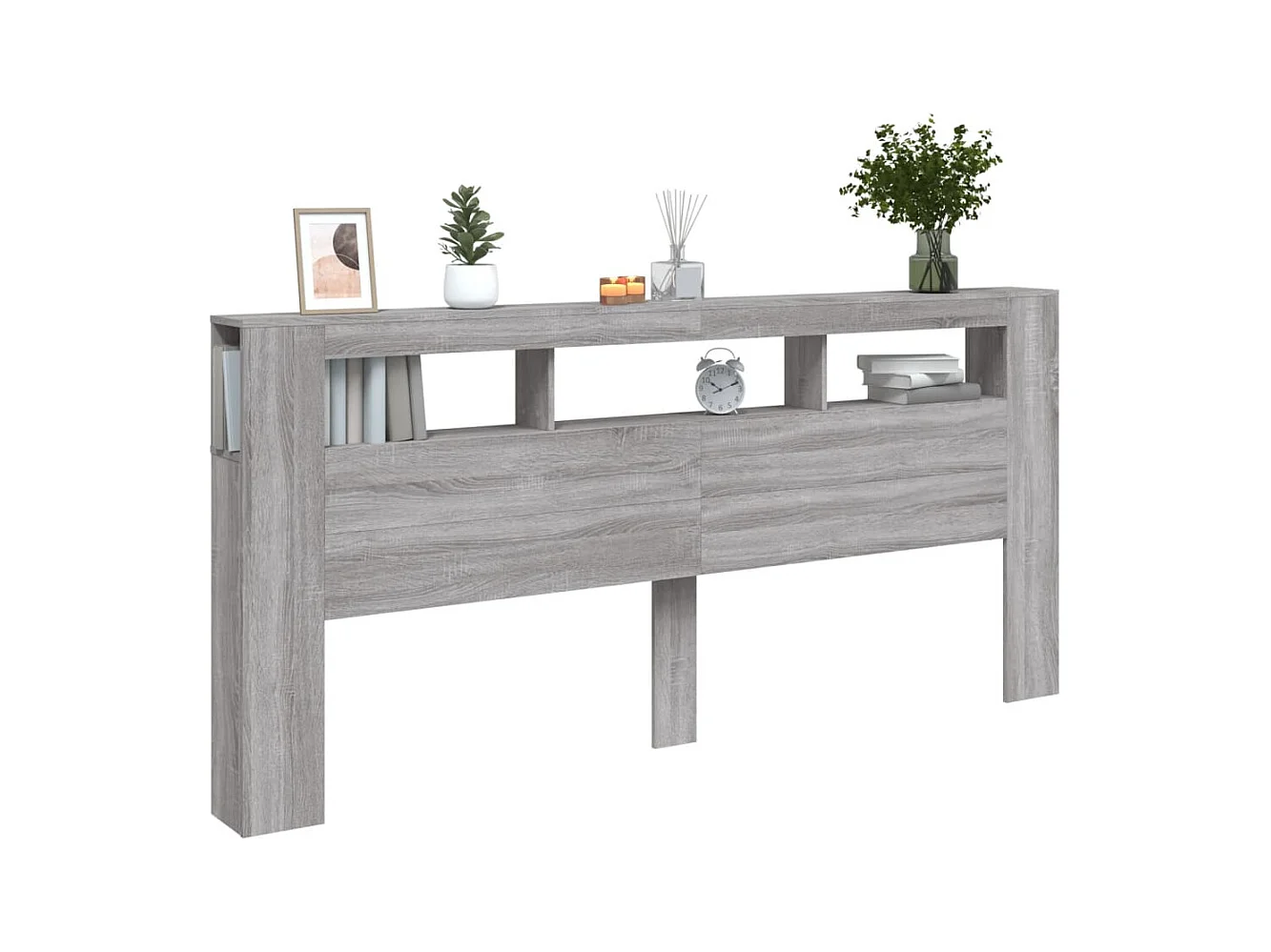 Sonoma grijs LED hoofdbord 220x18,5x103,5 cm bewerkt hout