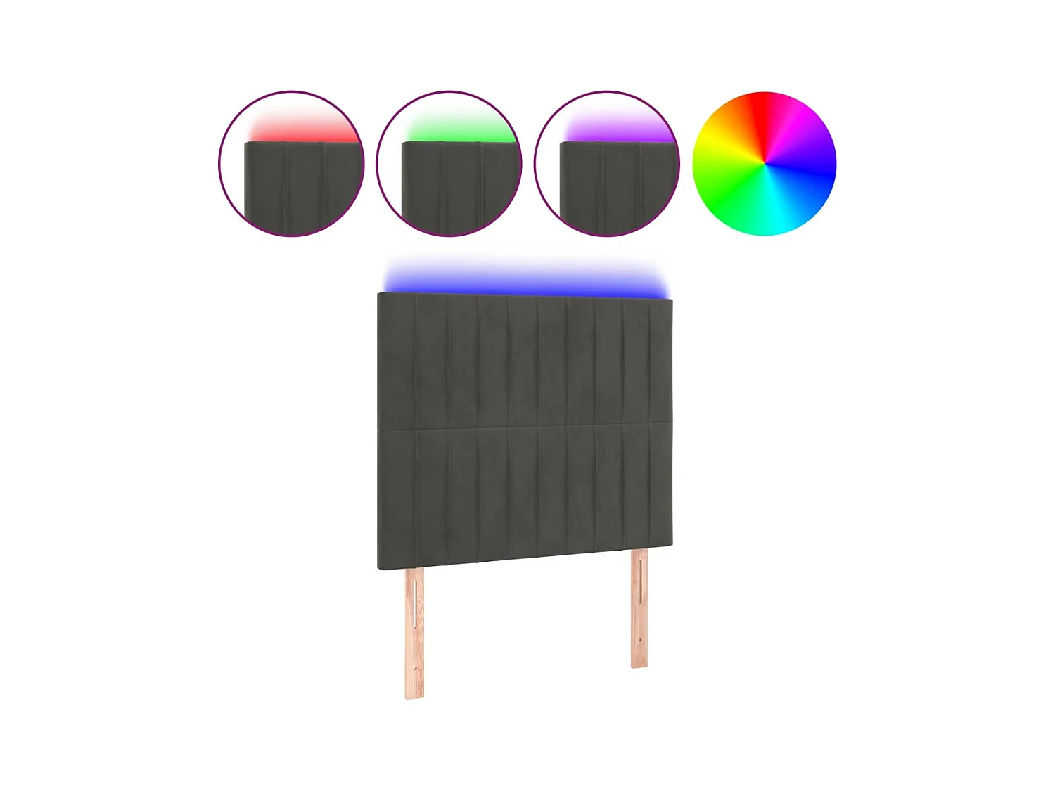 Tête de lit à LED Gris foncé 100x5x118/128 cm Velours