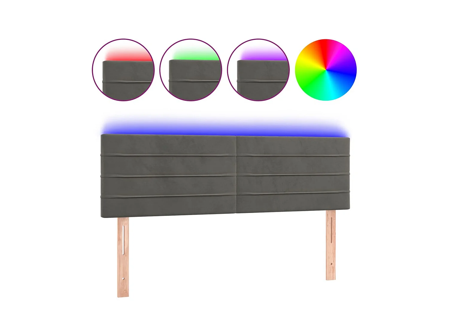 LED-Kopfteil Dunkelgrau 144x5x78/88 cm Samt