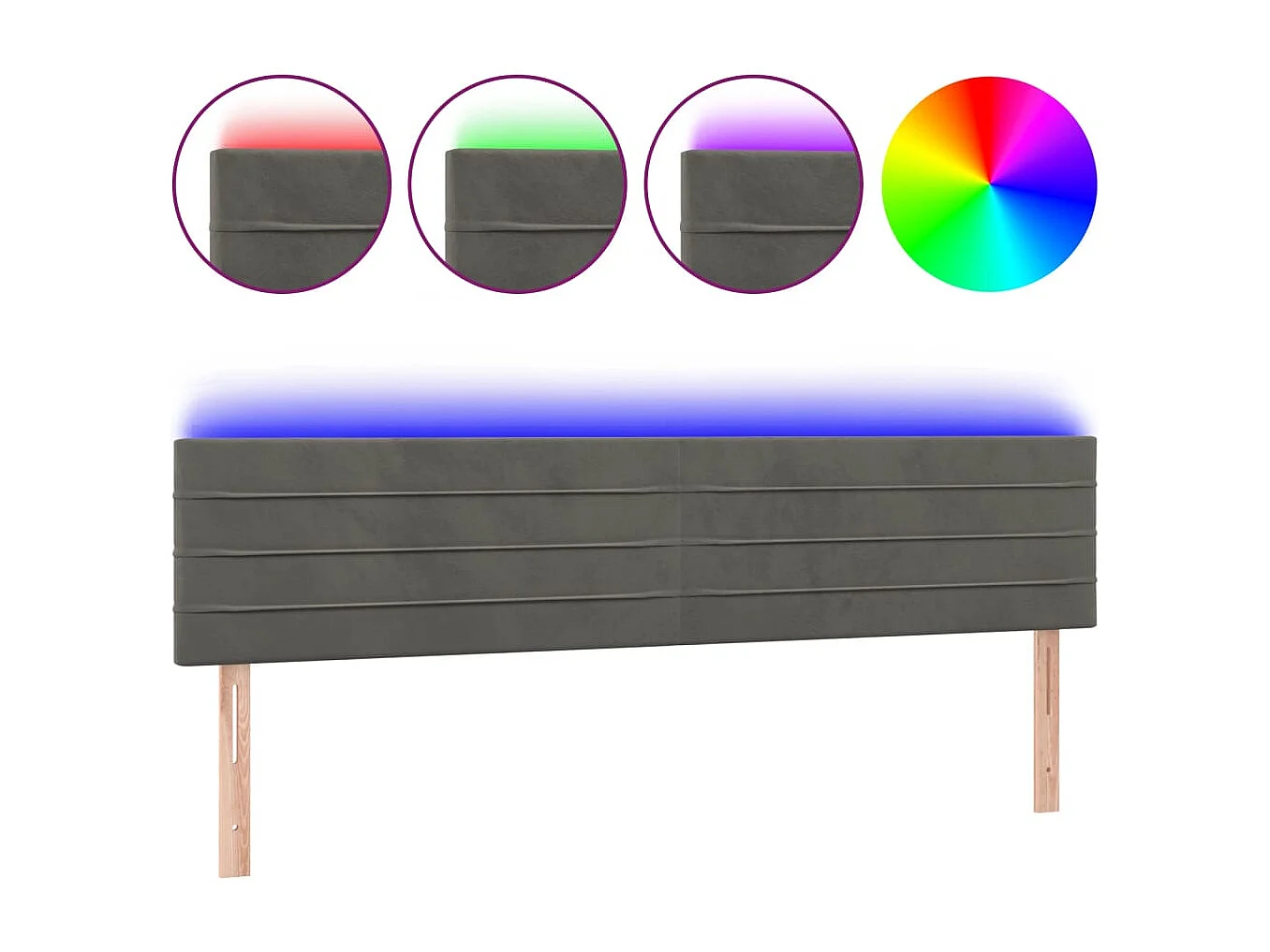 Testiera LED Grigio Scuro 200x5x78/88 cm Velluto