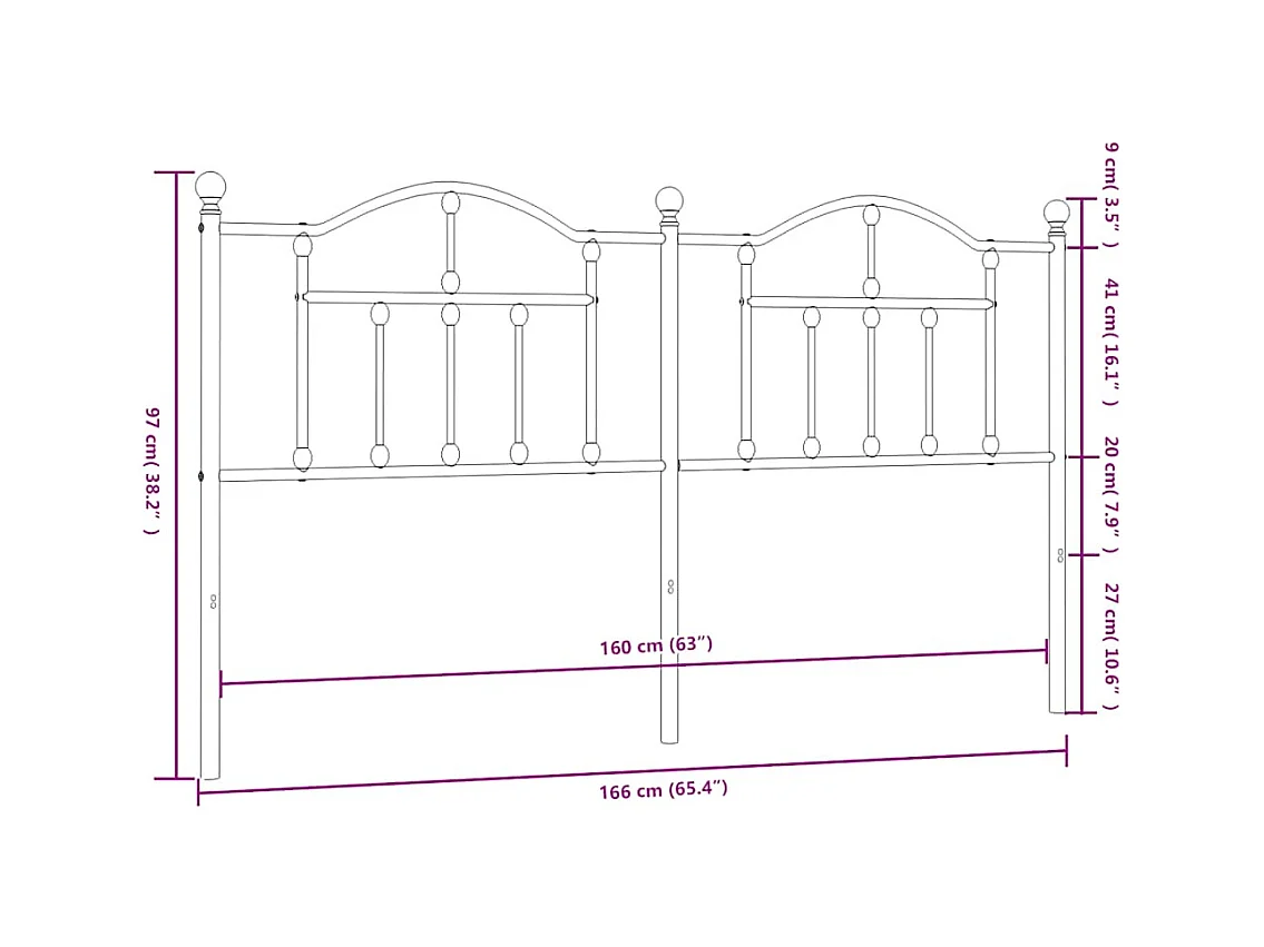 Zwart metalen hoofdbord 160 cm