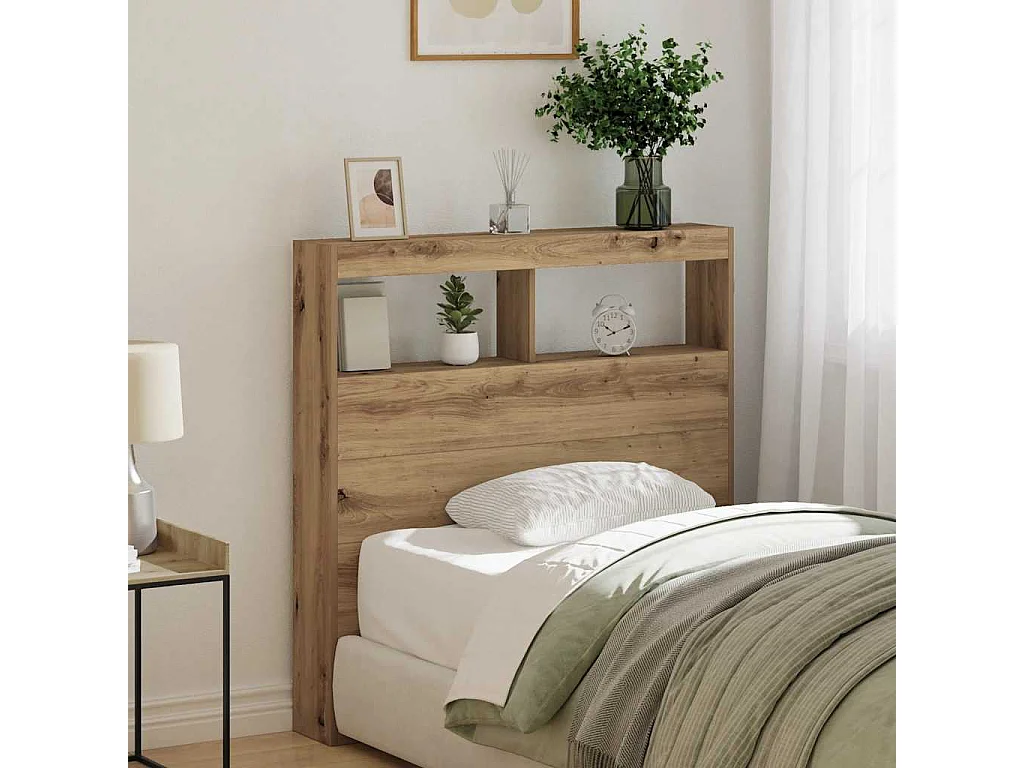 Cabecero de armario con luz LED, roble artesanal, 100x17x102 cm