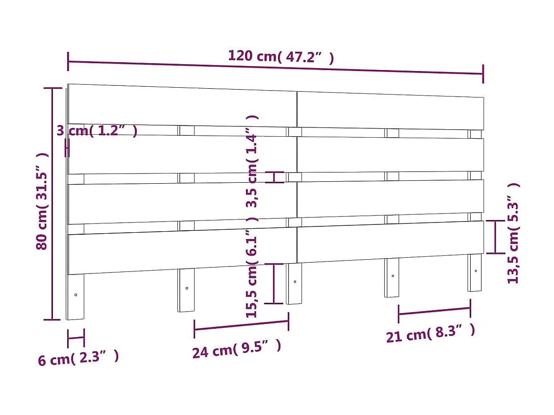 Wit hoofdbord 120x3x80 cm Massief grenenhout