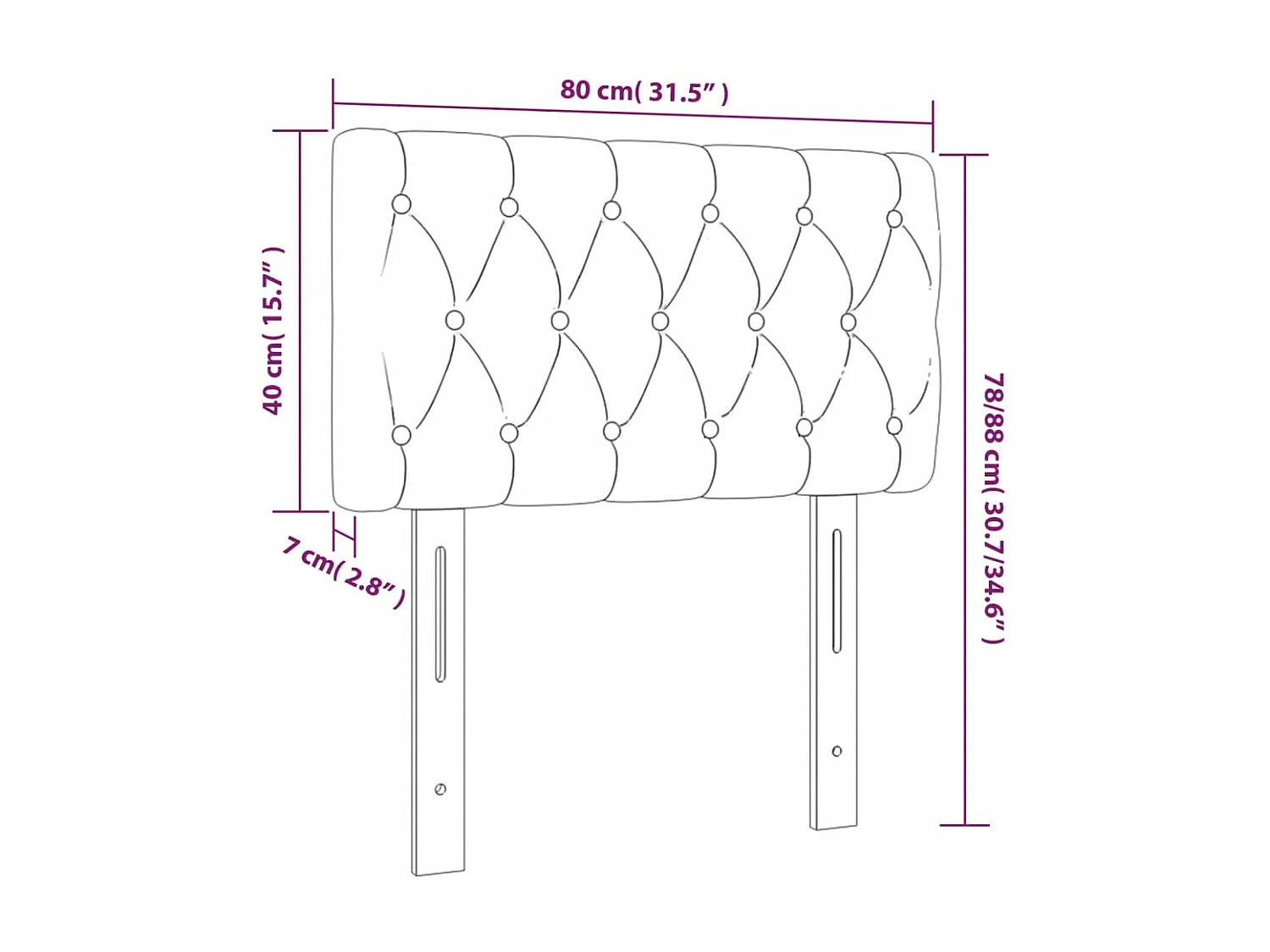 Schwarzes Kopfteil 80x7x78/88 cm Stoff