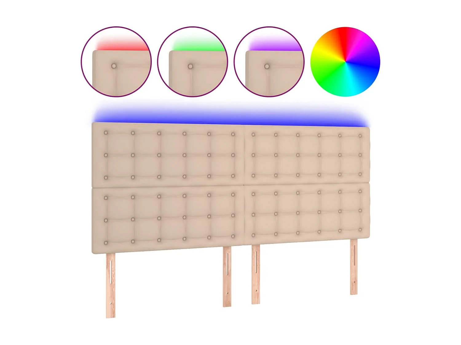 Testiera LED Cappuccino 160x5x118/128 cm Ecopelle