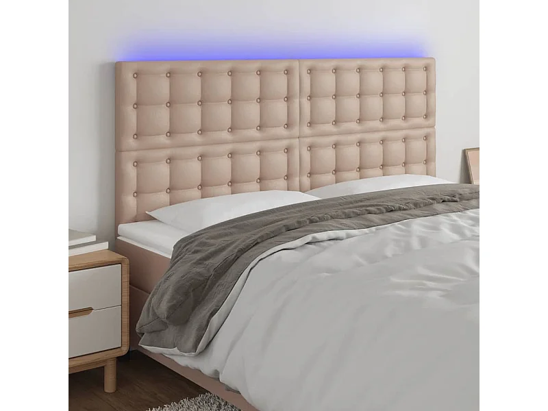 Testiera LED Cappuccino 160x5x118/128 cm Ecopelle