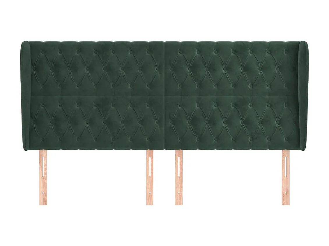 Tête de lit avec oreilles Vert foncé 203x23x118/128 cm Velours