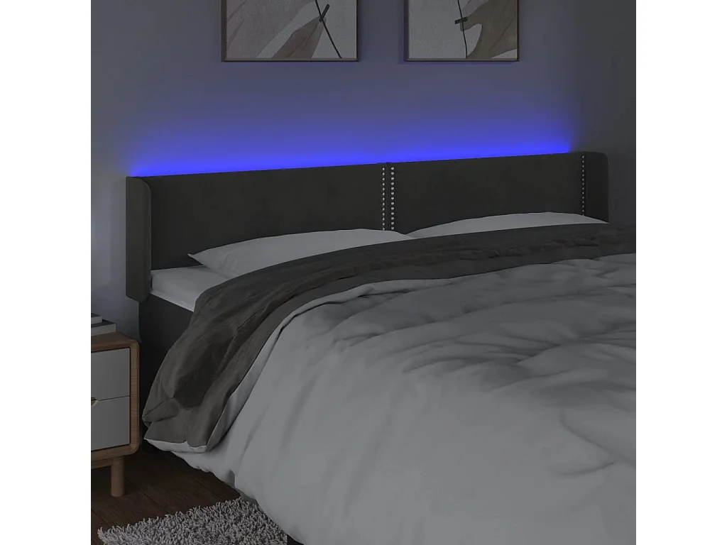 Testiera LED Grigio Scuro 203x16x78/88 cm Velluto