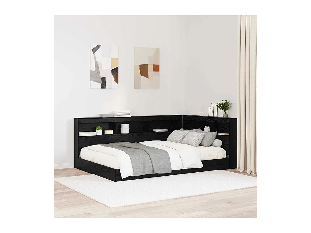 Cabecero de cama de roble negro con almacenaje, 120 cm, madera de ingeniería