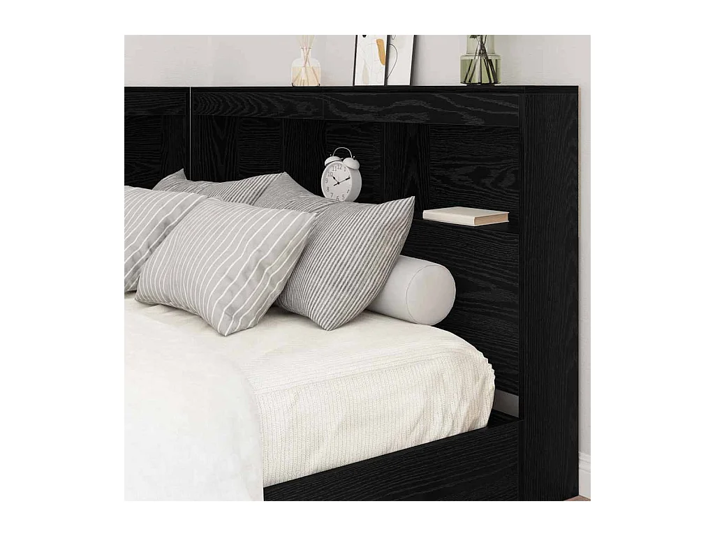 Cabecero de cama de roble negro con almacenaje, 120 cm, madera de ingeniería