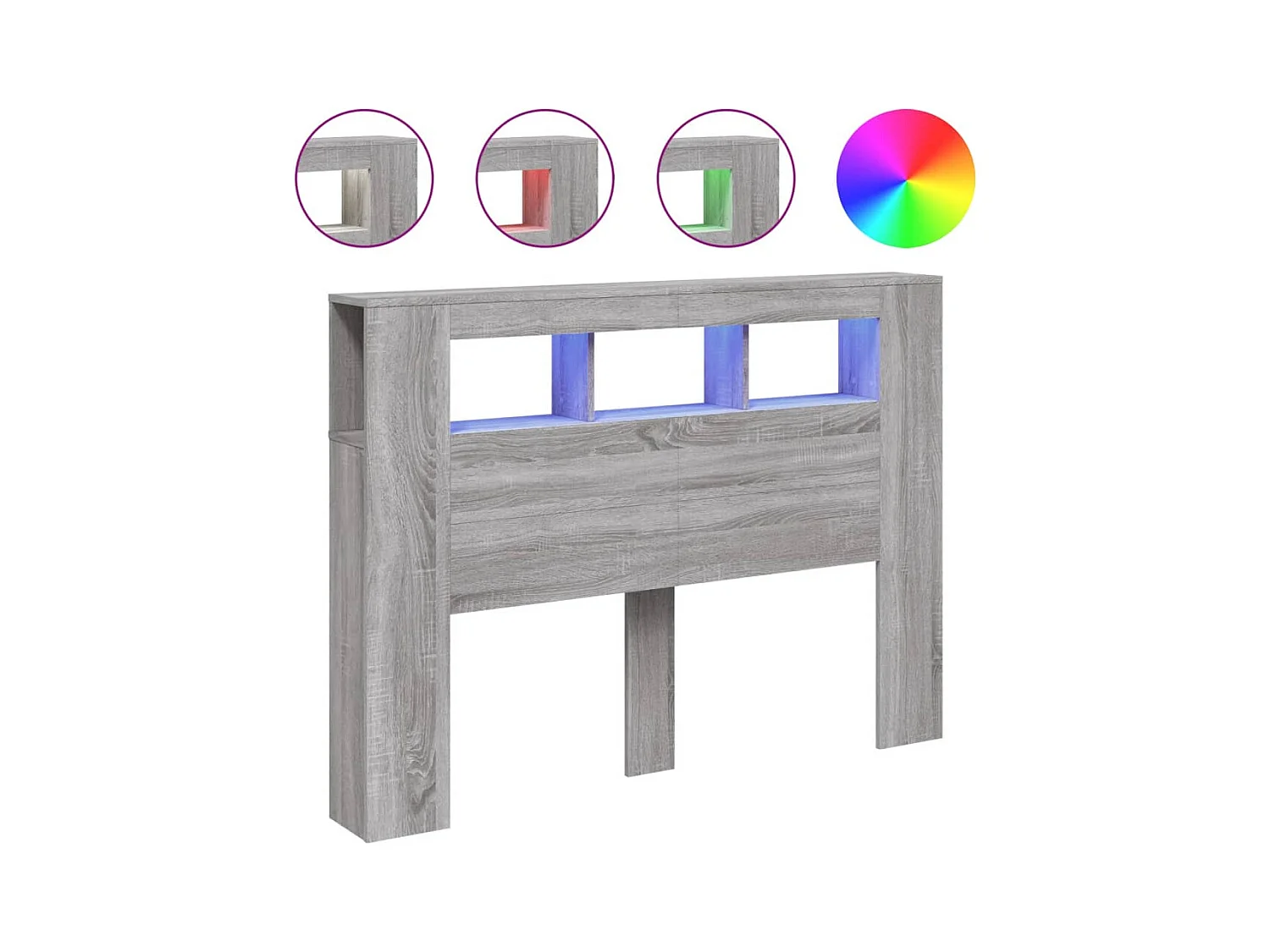 Sonoma grijs LED hoofdbord 140x18,5x103,5 cm bewerkt hout