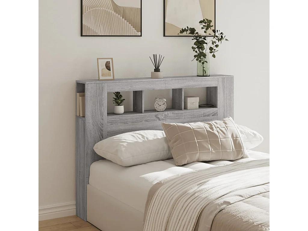 Tête de lit à LED sonoma gris 140x18,5x103,5 cm bois ingénierie