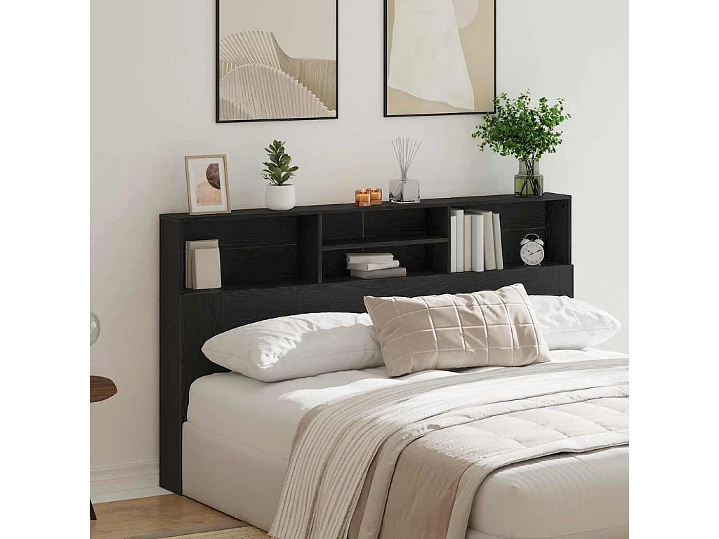 Mobile con testiera in rovere nero 180 x 19 x 103,5 cm