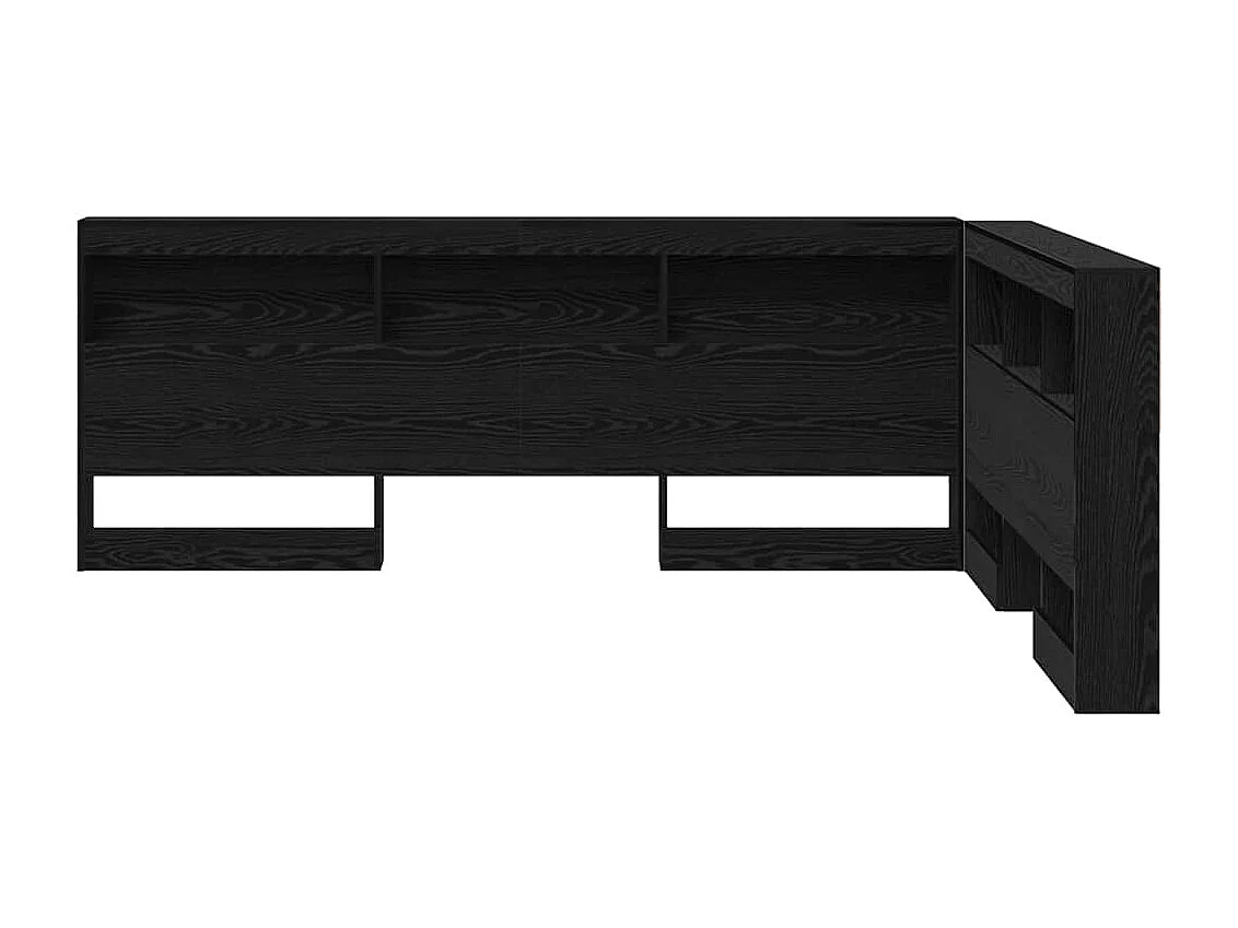Zwarte eikenhouten hoofdeinde met opbergruimte, 140 cm, bewerkt hout