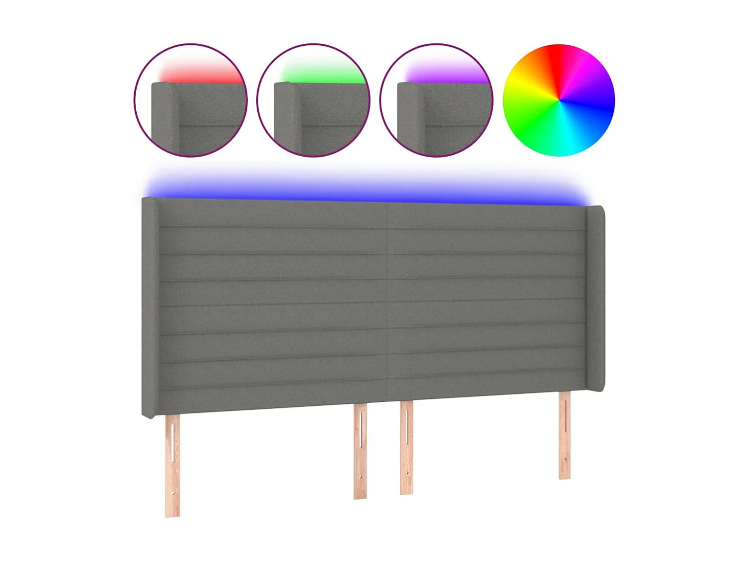 Testiera LED Grigio scuro 183x16x118/128 cm Tessuto